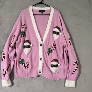 33 Degrees Christmas XXL Cardigan Sweater Fluffy Pink Groovy Santa Womens Plus